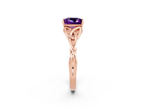 Rose gold Princess Cut Amethyst Solitaire Celtic Knot Ring with Four-Prong Setting_14