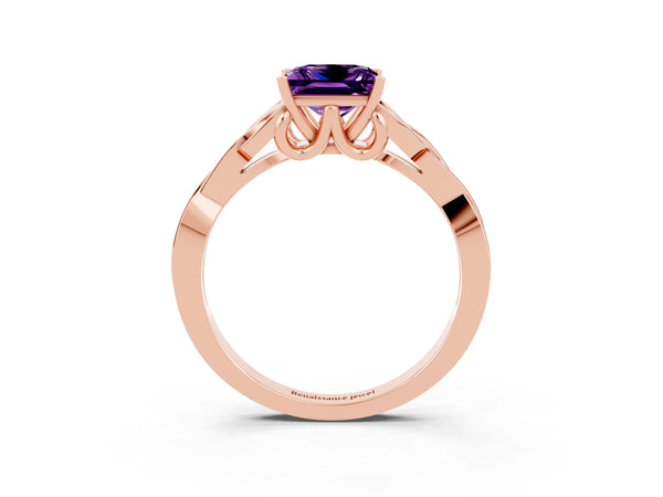Rose gold Princess Cut Amethyst Solitaire Celtic Knot Ring with Four-Prong Setting