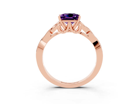 Rose gold Princess Cut Amethyst Solitaire Celtic Knot Ring with Four-Prong Setting_15