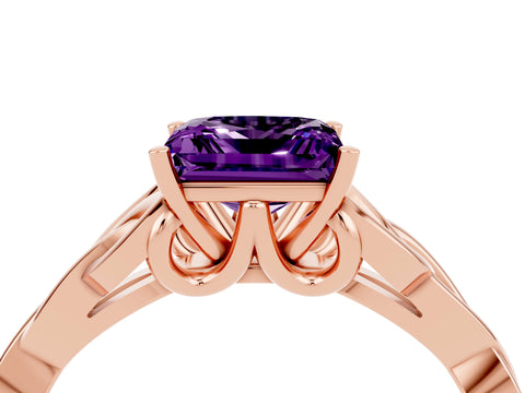 Rose gold Princess Cut Amethyst Solitaire Celtic Knot Ring with Four-Prong Setting_16