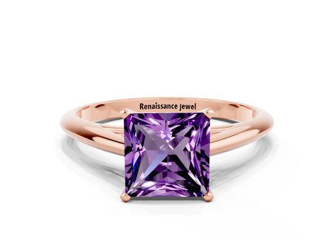 Rose gold Princess Cut Amethyst Solitaire Engagement Ring with Cathedral Setting and Four-Prong Mount_12