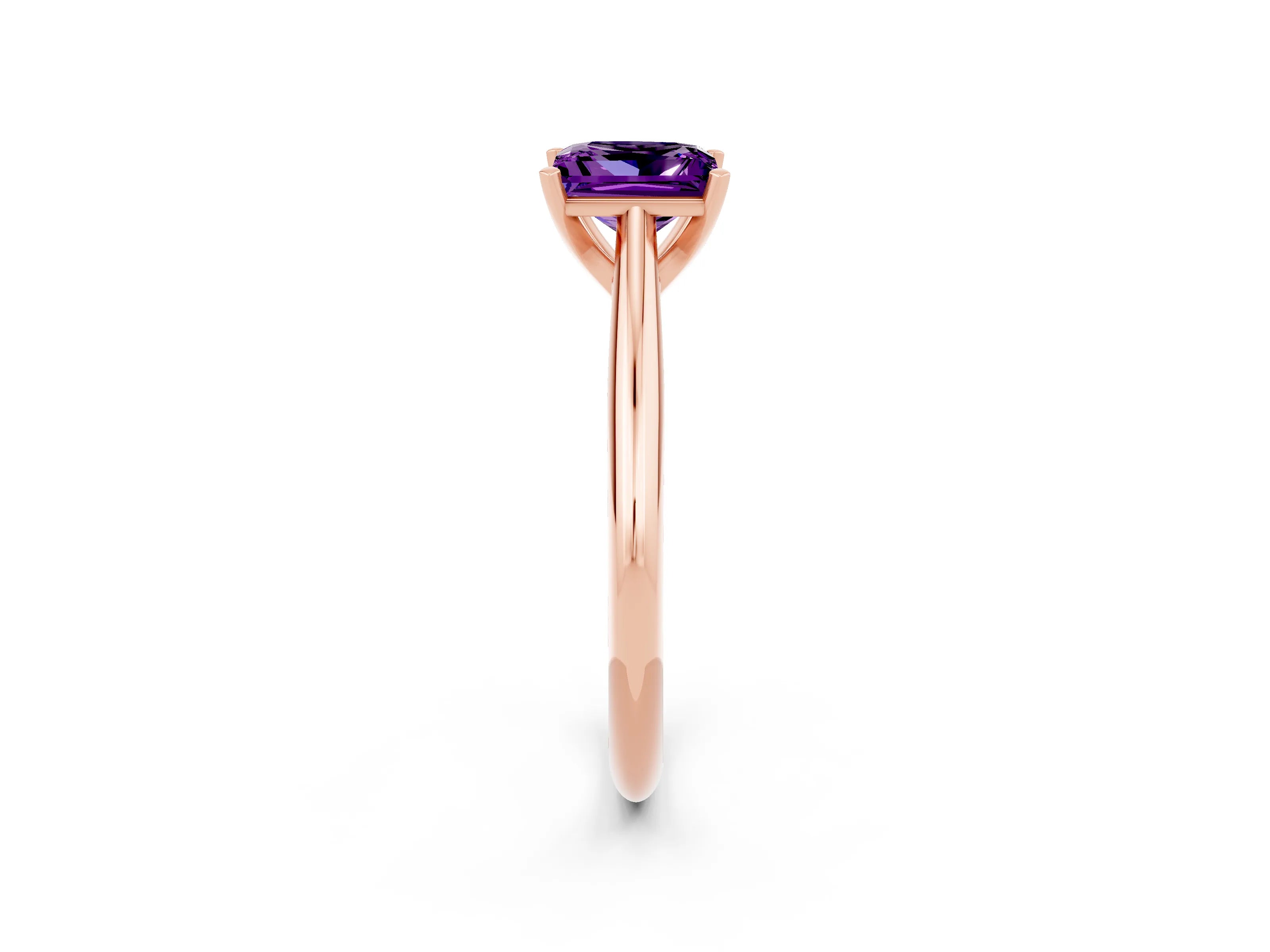 Rose gold Princess Cut Amethyst Solitaire Engagement Ring with Cathedral Setting and Four-Prong Mount_14
