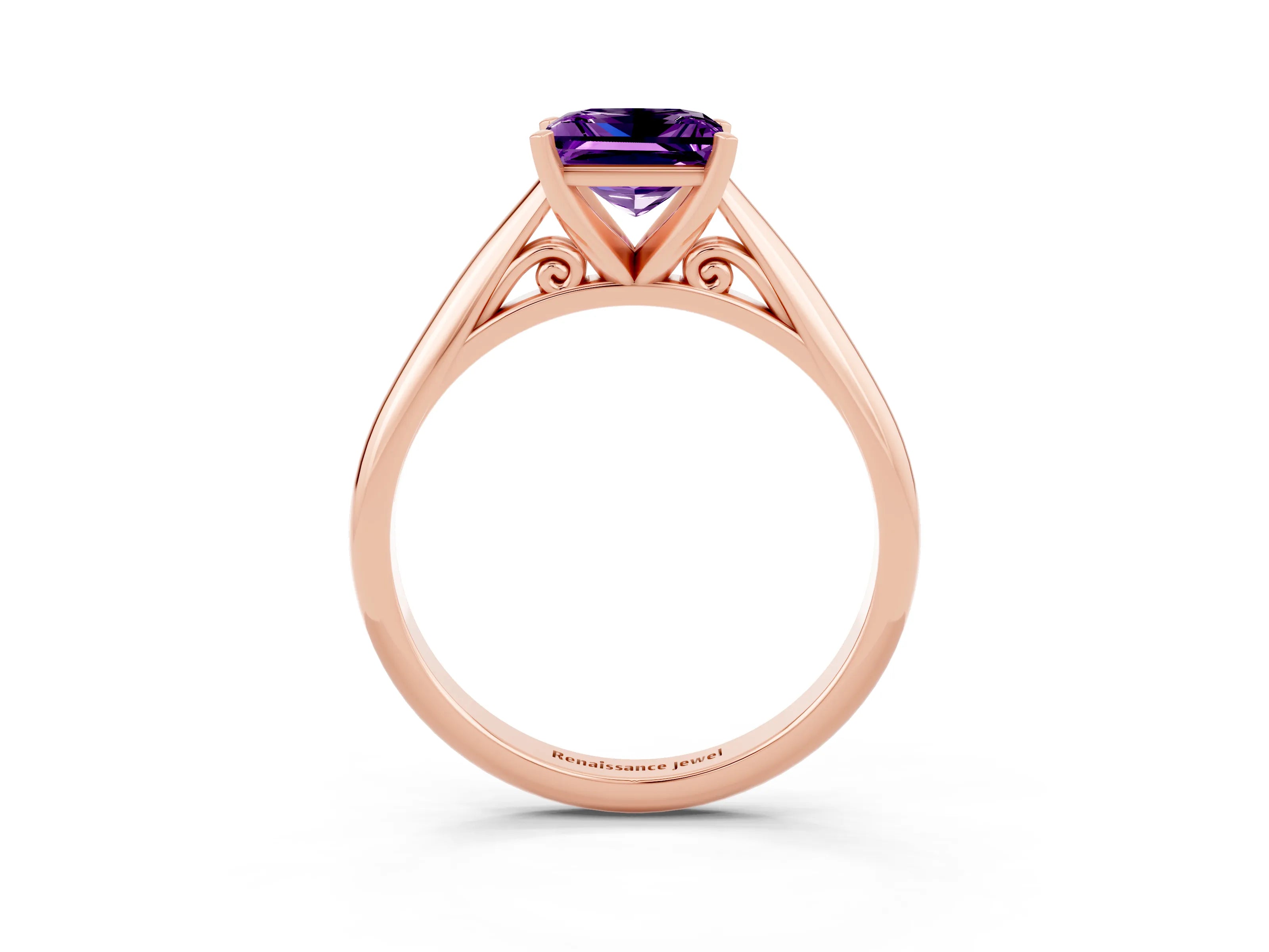 Rose gold Princess Cut Amethyst Solitaire Engagement Ring with Cathedral Setting and Four-Prong Mount_15