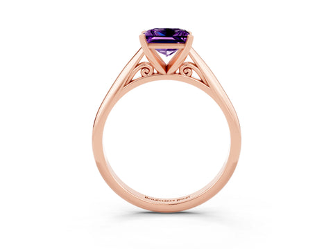 Rose gold Princess Cut Amethyst Solitaire Engagement Ring with Cathedral Setting and Four-Prong Mount_15