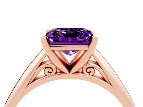 Rose gold Princess Cut Amethyst Solitaire Engagement Ring with Cathedral Setting and Four-Prong Mount_16