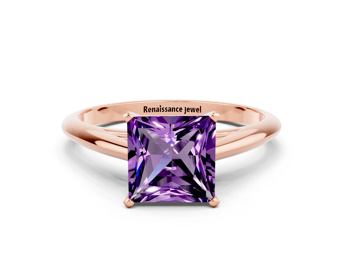 Rose gold Princess Cut Amethyst Solitaire Engagement Ring with Cathedral Setting and Four-Prong Mount_18