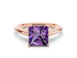 Rose gold Princess Cut Amethyst Solitaire Engagement Ring with Cathedral Setting and Four-Prong Mount_18