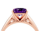 Rose gold Princess Cut Amethyst Solitaire Engagement Ring with Cathedral Setting and Four-Prong Mount_22