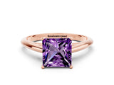 Rose gold Princess Cut Amethyst Solitaire Engagement Ring with Cathedral Setting and Four-Prong Mount_24