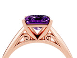 Rose gold Princess Cut Amethyst Solitaire Engagement Ring with Cathedral Setting and Four-Prong Mount_28