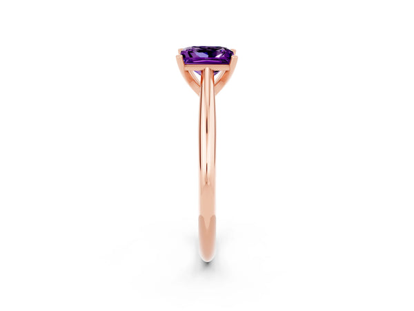 Rose gold Princess Cut Amethyst Solitaire Engagement Ring with Cathedral Setting and Four-Prong Mount