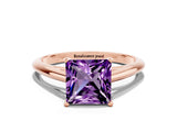 Rose gold Princess Cut Amethyst Solitaire Engagement Ring with Cathedral Setting and Four-Prong Mount_72