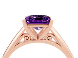 Rose gold Princess Cut Amethyst Solitaire Engagement Ring with Cathedral Setting and Four-Prong Mount_76