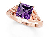 Rose gold Princess Cut Amethyst Solitaire Engagement Ring with Celtic Knot Band and Four-Prong Setting_1