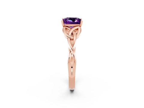 Rose gold Princess Cut Amethyst Solitaire Engagement Ring with Celtic Knot Band and Four-Prong Setting_2
