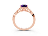 Rose gold Princess Cut Amethyst Solitaire Engagement Ring with Celtic Knot Band and Four-Prong Setting_3