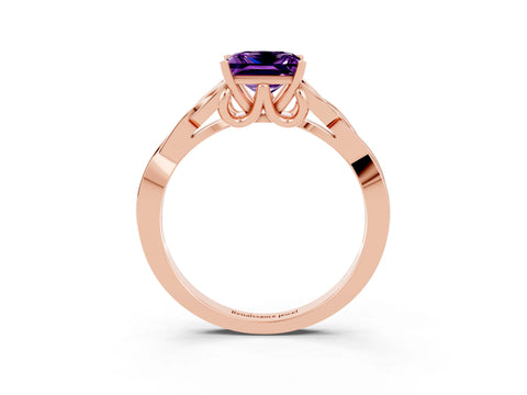 Rose gold Princess Cut Amethyst Solitaire Engagement Ring with Celtic Knot Band and Four-Prong Setting_3