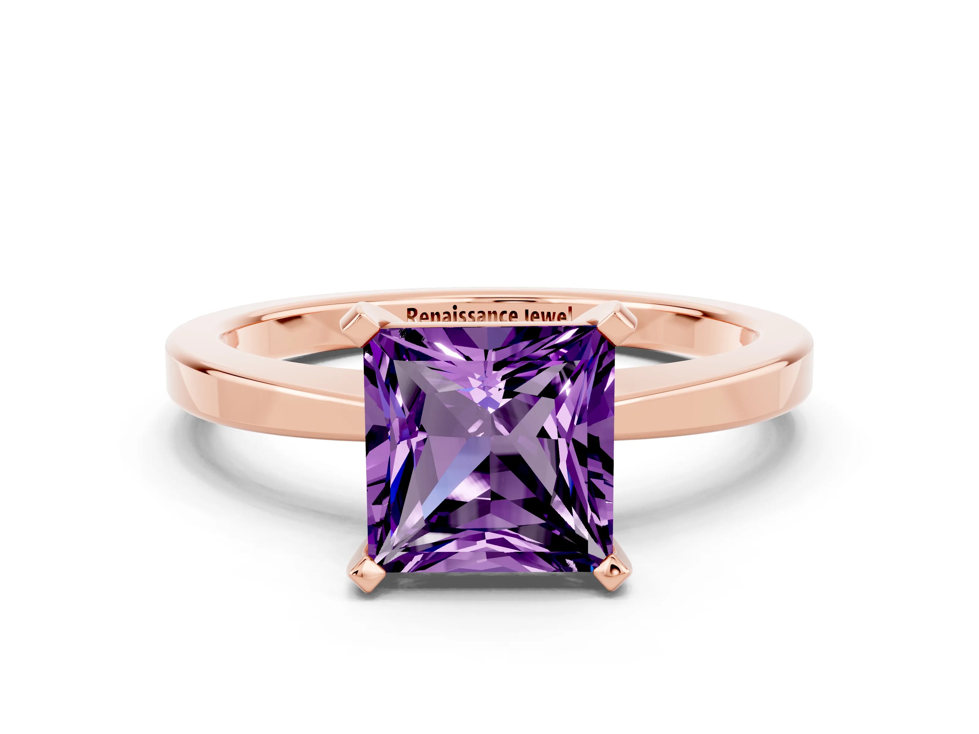 Rose gold Princess Cut Amethyst Solitaire Engagement Ring with Classic Band and Four-Prong Setting_24