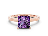 Rose gold Princess Cut Amethyst Solitaire Engagement Ring with Classic Band and Four-Prong Setting_24