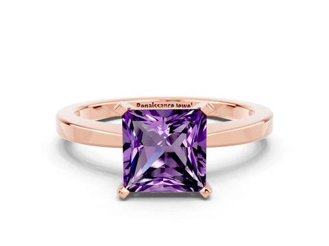 Rose gold Princess Cut Amethyst Solitaire Engagement Ring with Classic Band and Four-Prong Setting_24