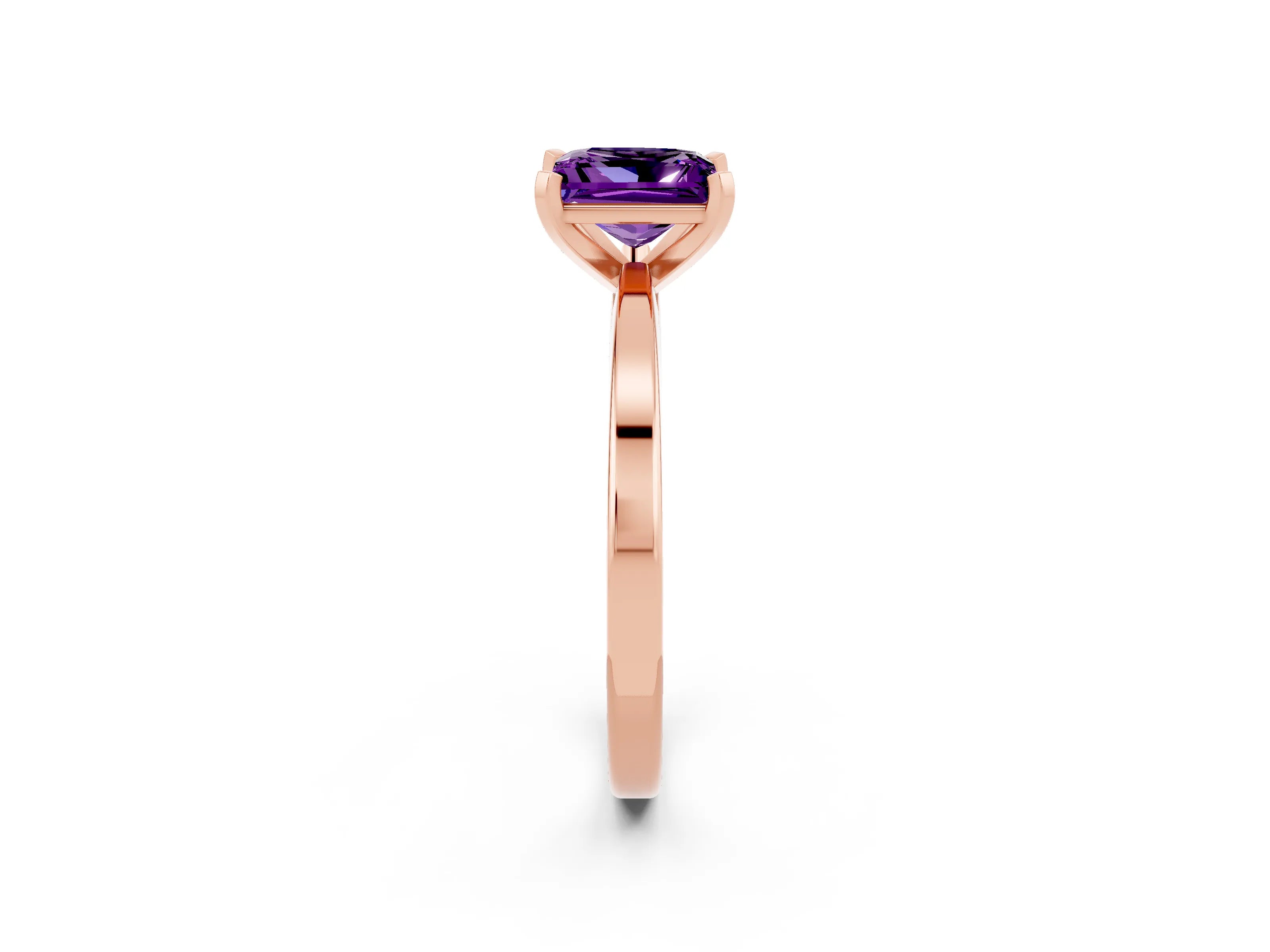 Rose gold Princess Cut Amethyst Solitaire Engagement Ring with Classic Band and Four-Prong Setting_26