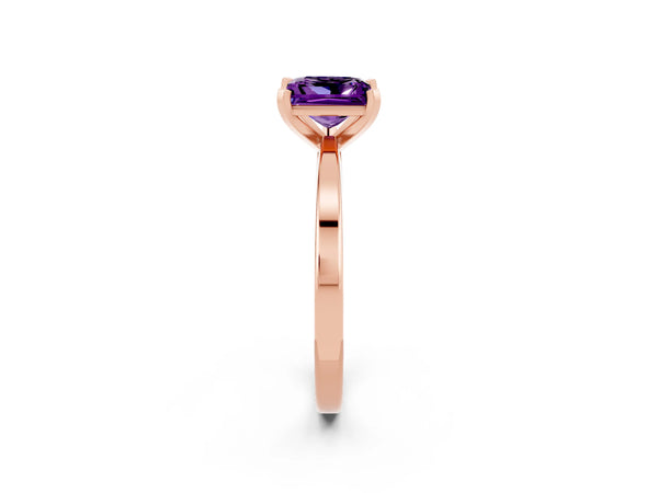 Rose gold Princess Cut Amethyst Solitaire Engagement Ring with Classic Band and Four-Prong Setting