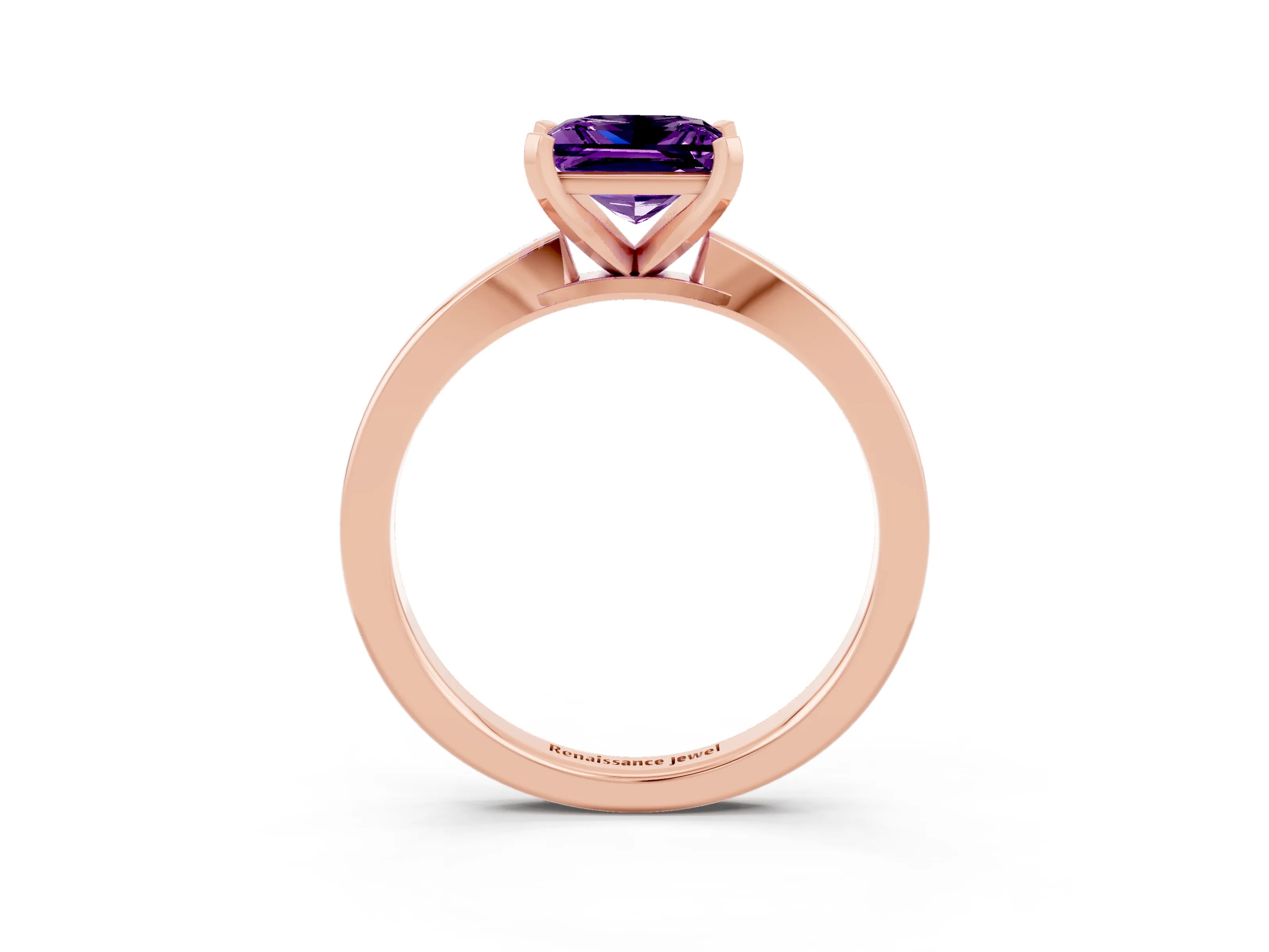 Rose gold Princess Cut Amethyst Solitaire Engagement Ring with Classic Band and Four-Prong Setting_27