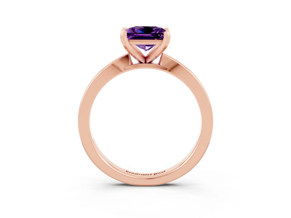 Rose gold Princess Cut Amethyst Solitaire Engagement Ring with Classic Band and Four-Prong Setting