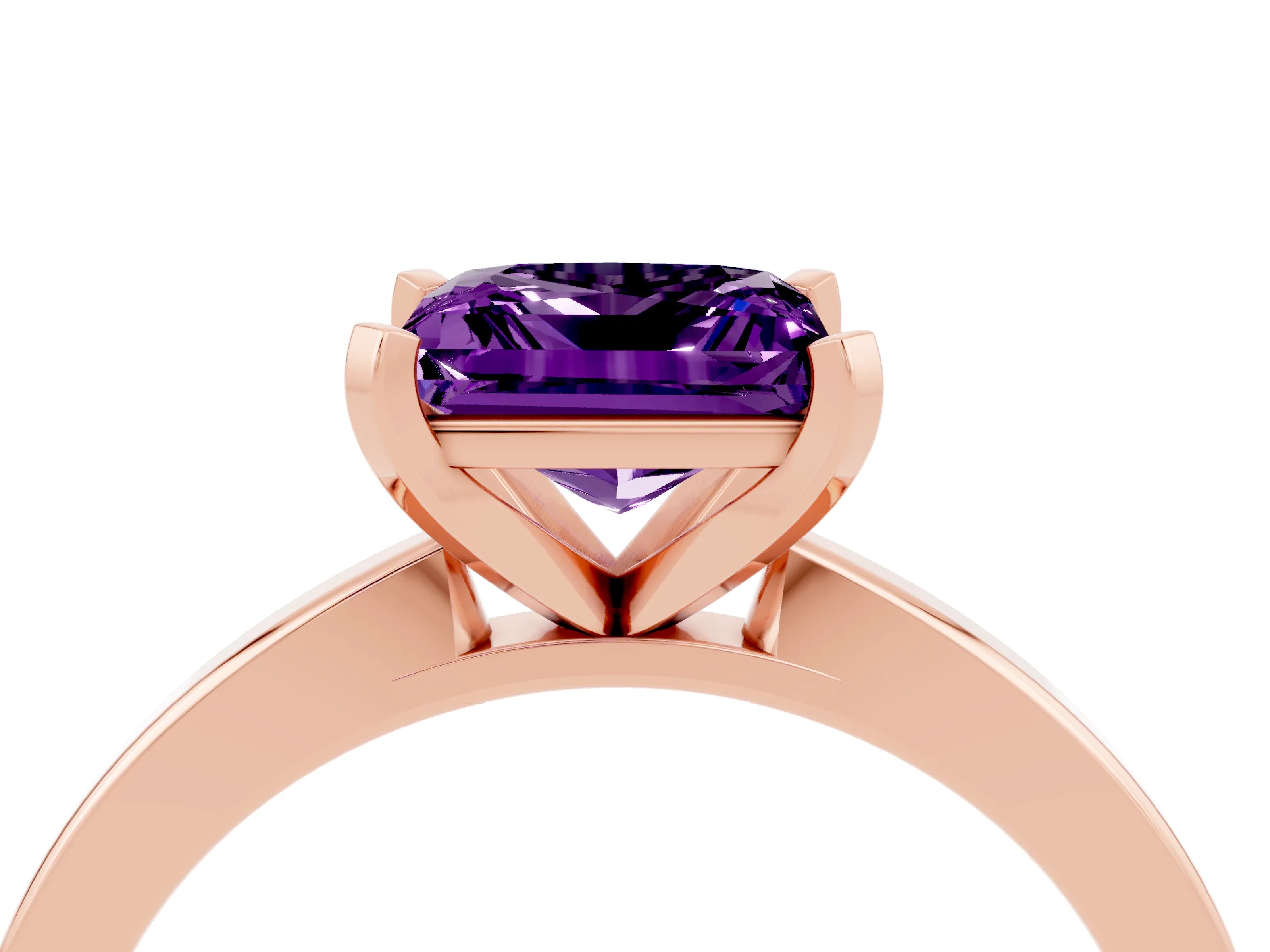 Rose gold Princess Cut Amethyst Solitaire Engagement Ring with Classic Band and Four-Prong Setting_28