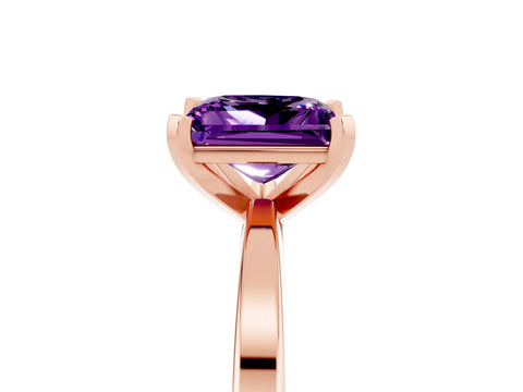 Rose gold Princess Cut Amethyst Solitaire Engagement Ring with Classic Band and Four-Prong Setting_29