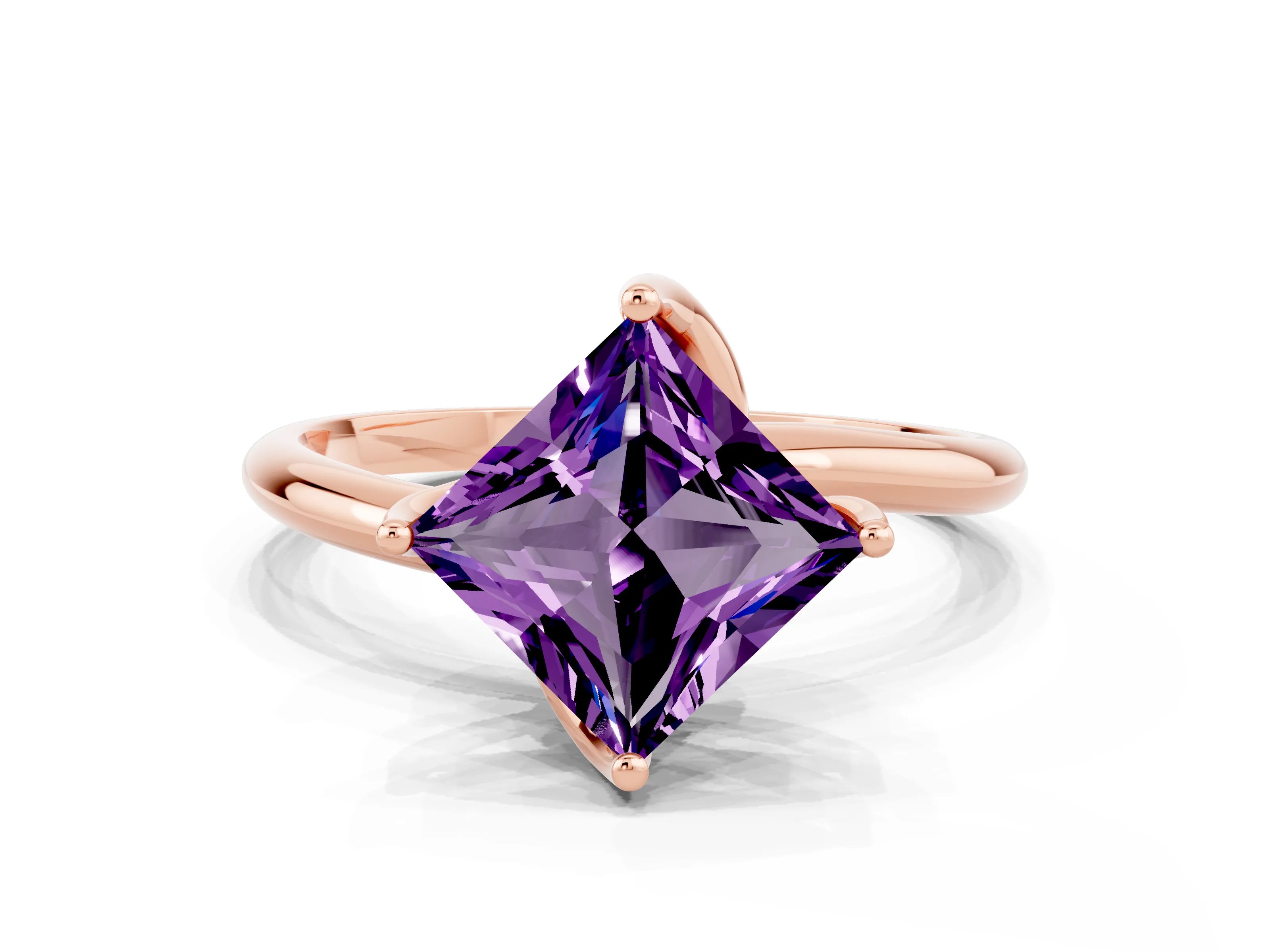 Rose gold Princess Cut Amethyst Solitaire Engagement Ring with Four-Prong Setting and Classic Band_12