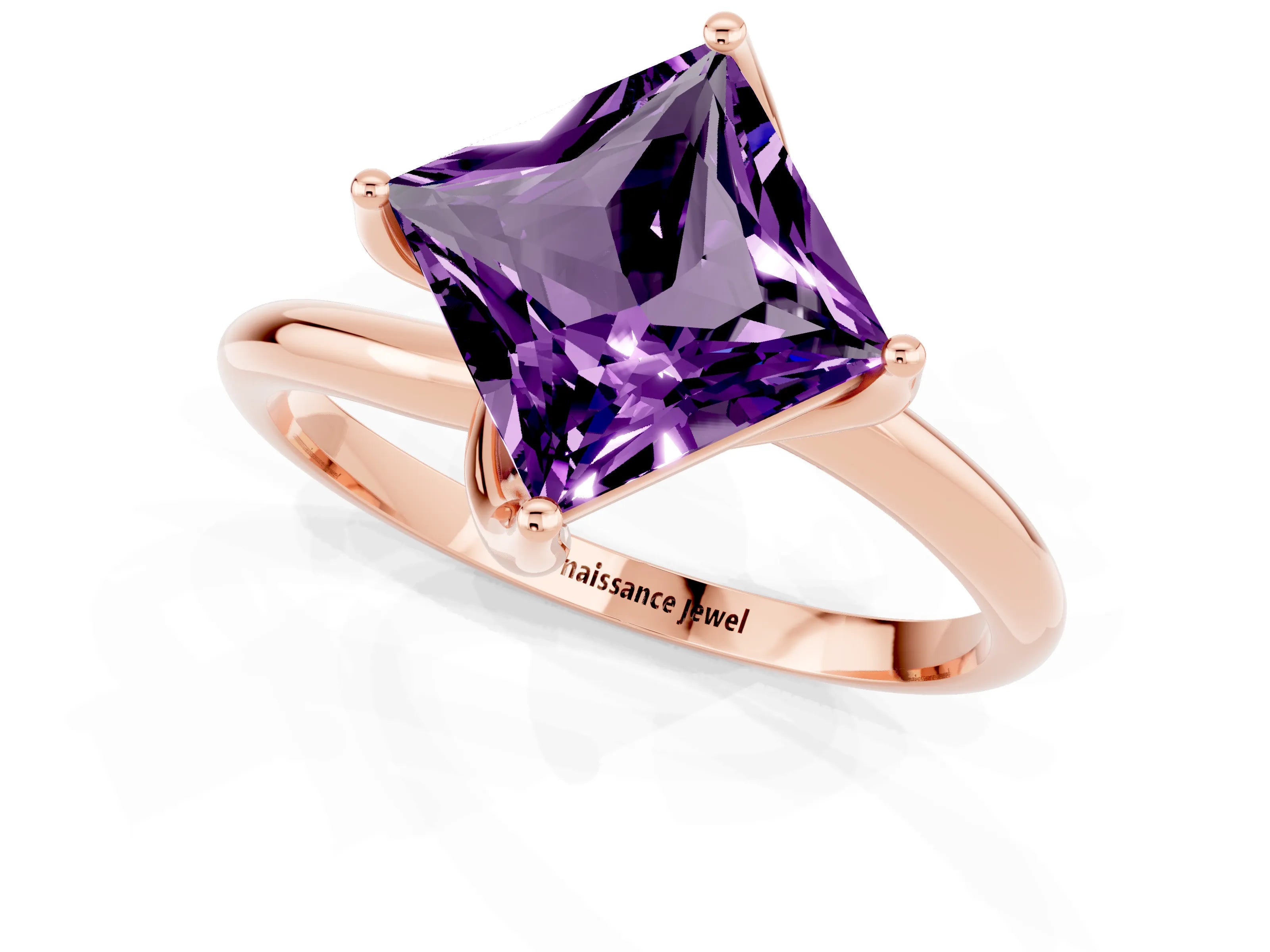 Rose gold Princess Cut Amethyst Solitaire Engagement Ring with Four-Prong Setting and Classic Band_13