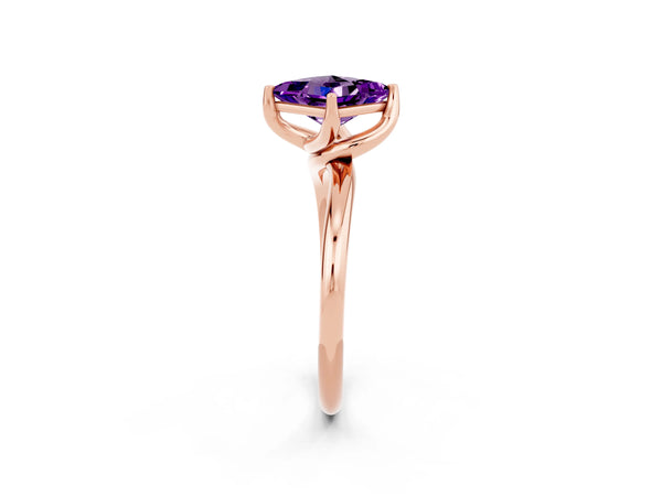 Rose gold Princess Cut Amethyst Solitaire Engagement Ring with Four-Prong Setting and Classic Band