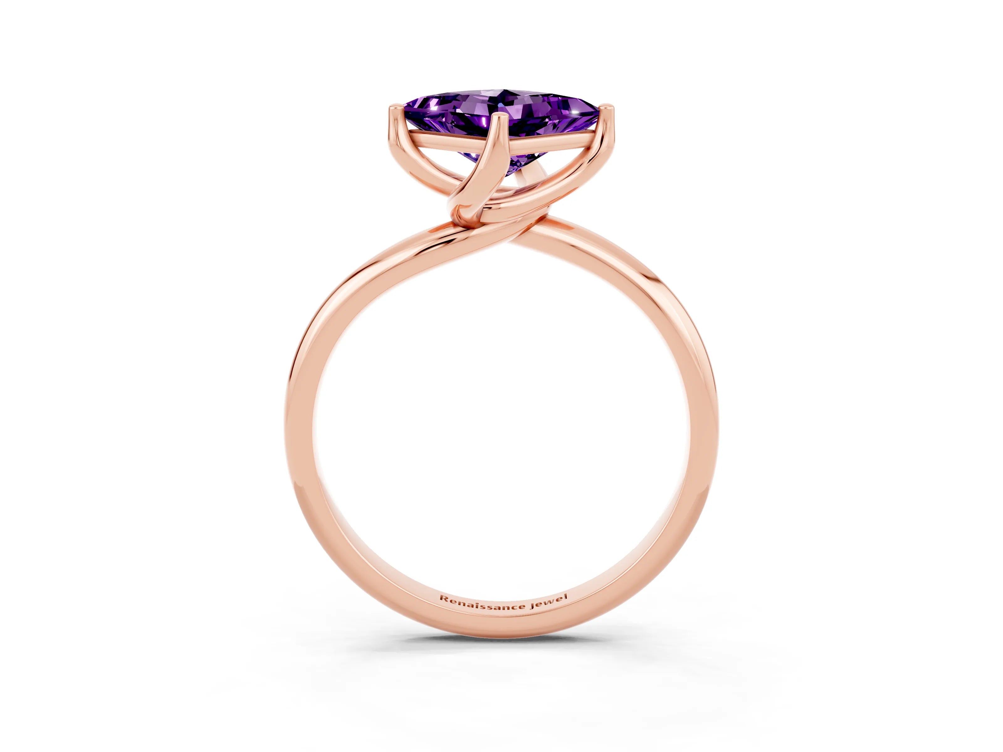 Rose gold Princess Cut Amethyst Solitaire Engagement Ring with Four-Prong Setting and Classic Band_15
