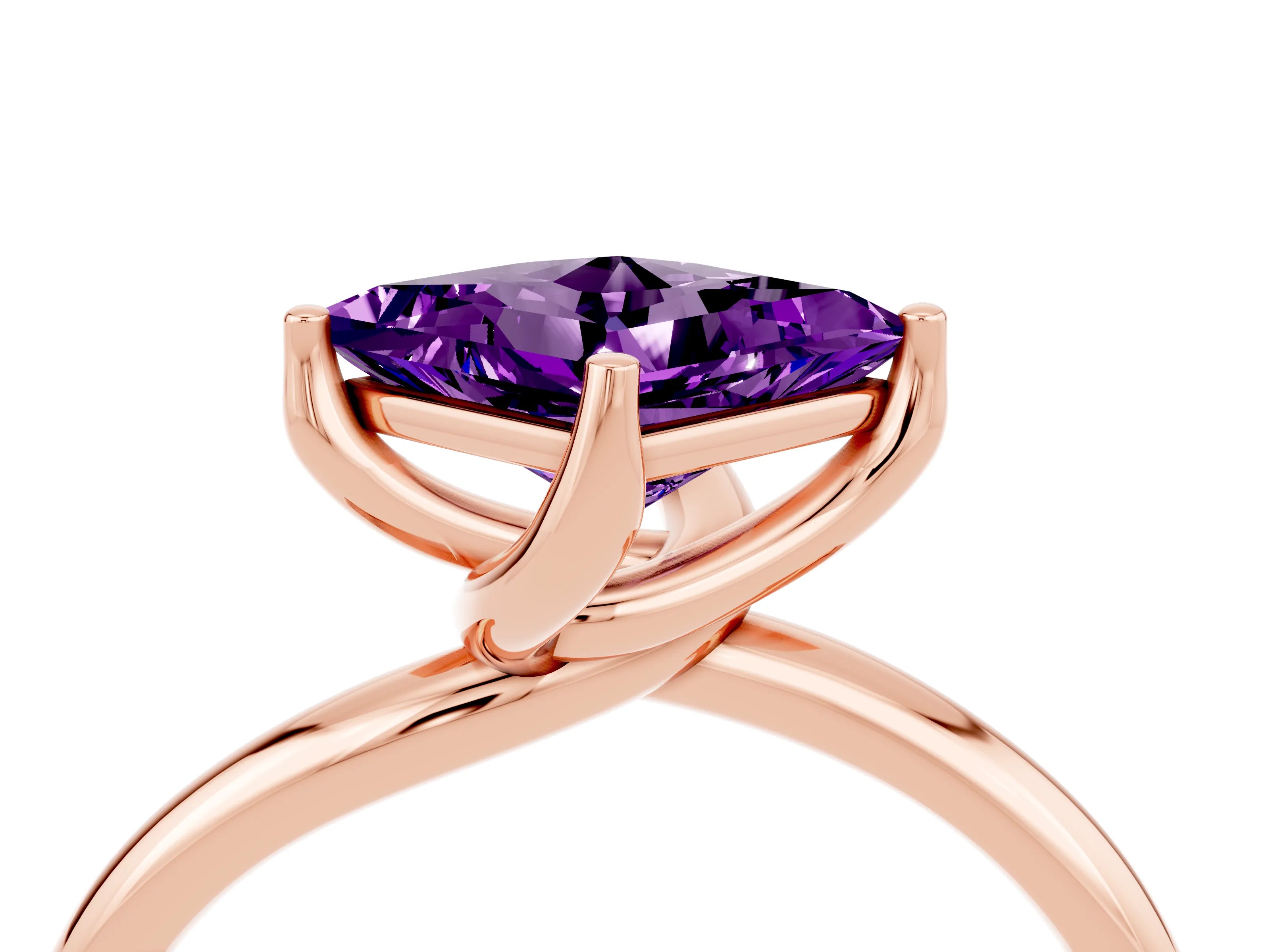 Rose gold Princess Cut Amethyst Solitaire Engagement Ring with Four-Prong Setting and Classic Band_16