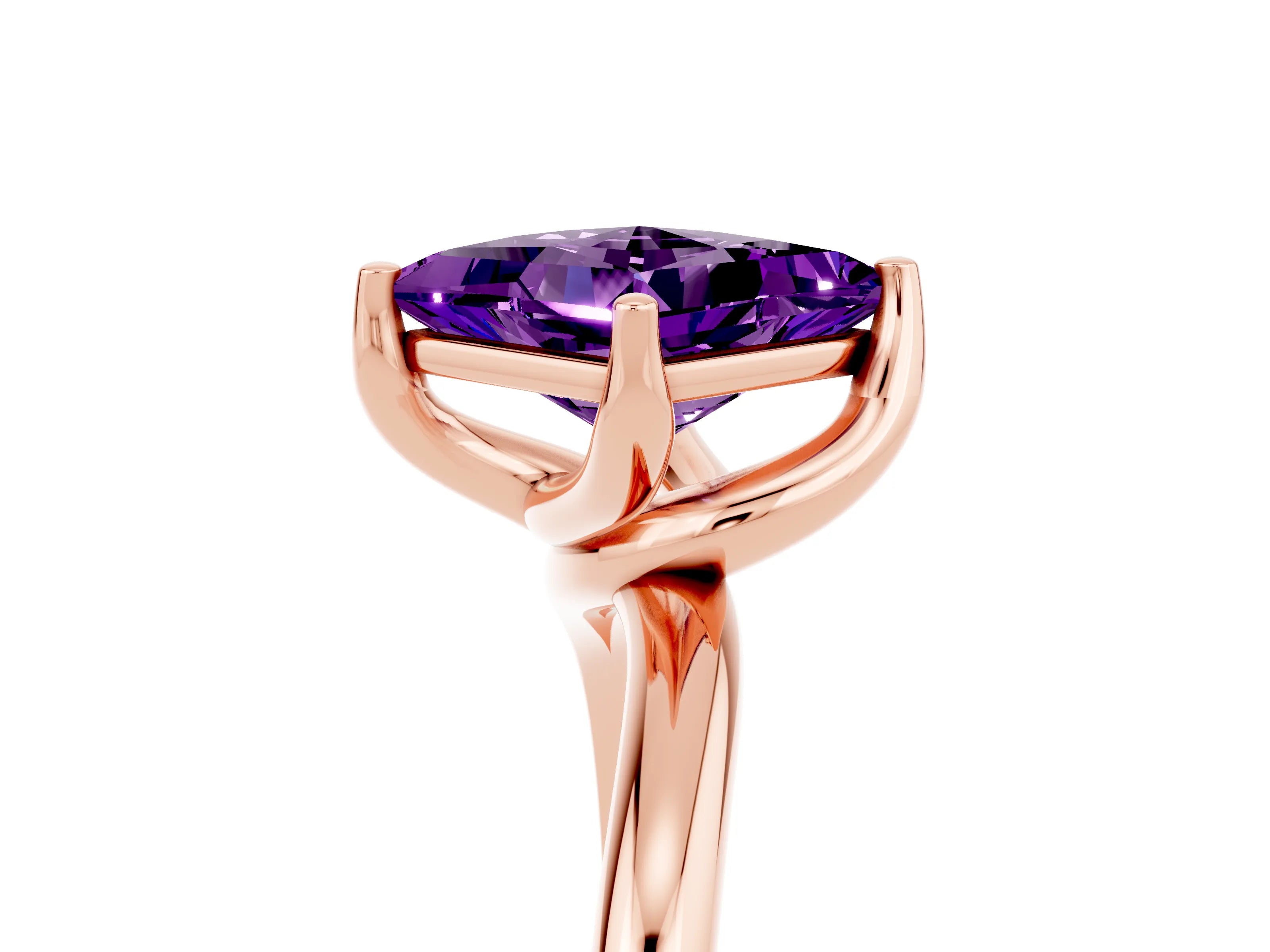 Rose gold Princess Cut Amethyst Solitaire Engagement Ring with Four-Prong Setting and Classic Band_17