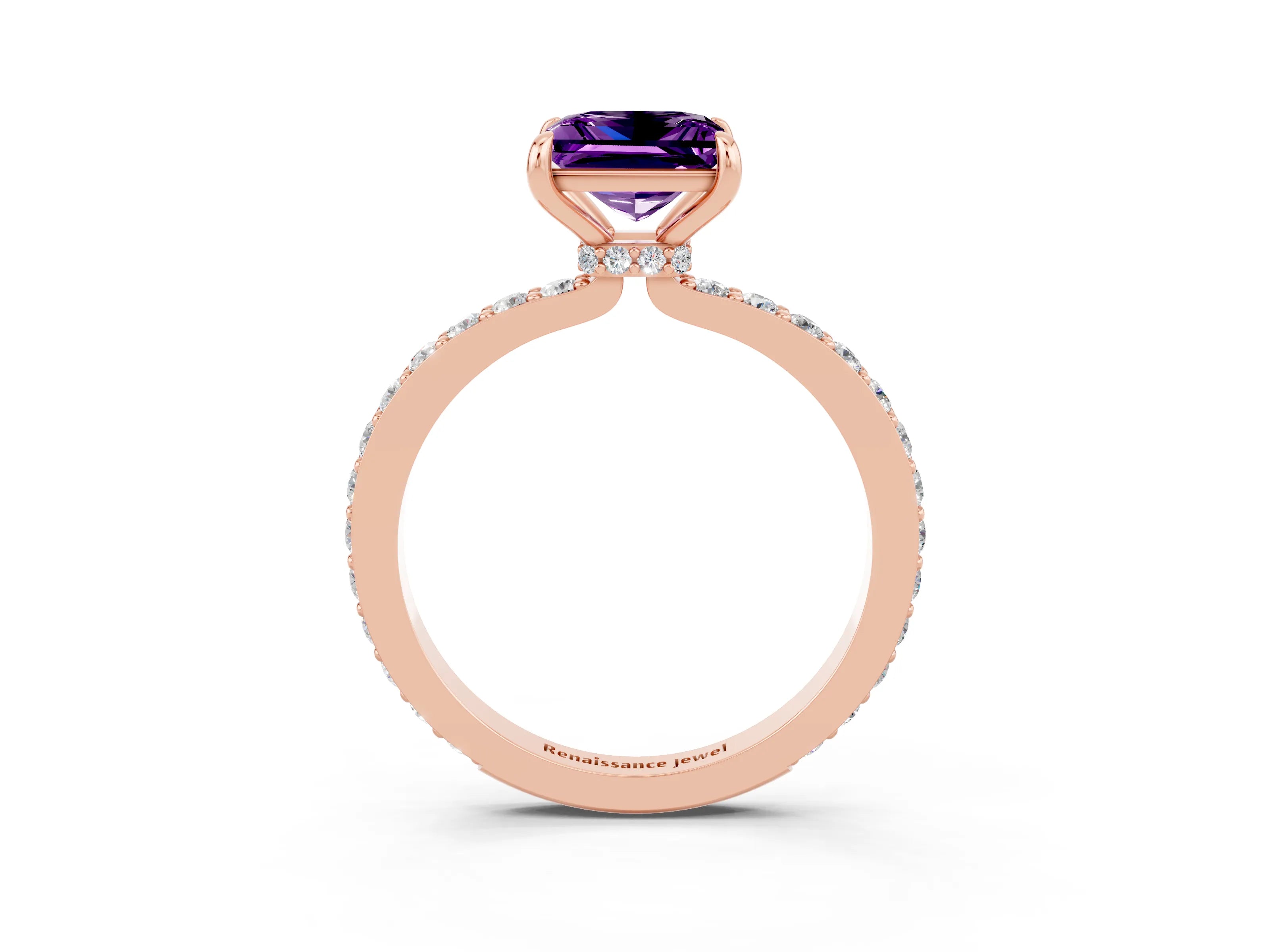 Rose gold Princess Cut Amethyst Solitaire Engagement Ring with Pavé Band and Four-Prong Setting_3