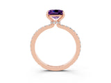 Rose gold Princess Cut Amethyst Solitaire Engagement Ring with Pavé Band and Four-Prong Setting_3
