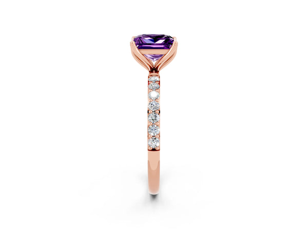 Rose gold Princess Cut Amethyst Solitaire Engagement Ring with Round  Pavé Band and Prong Setting