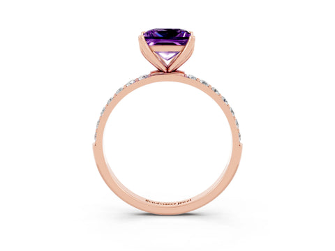 Rose gold Princess Cut Amethyst Solitaire Engagement Ring with Pavé Band and Prong Setting_3