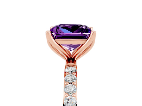 Rose gold Princess Cut Amethyst Solitaire Engagement Ring with Pavé Band and Prong Setting_5
