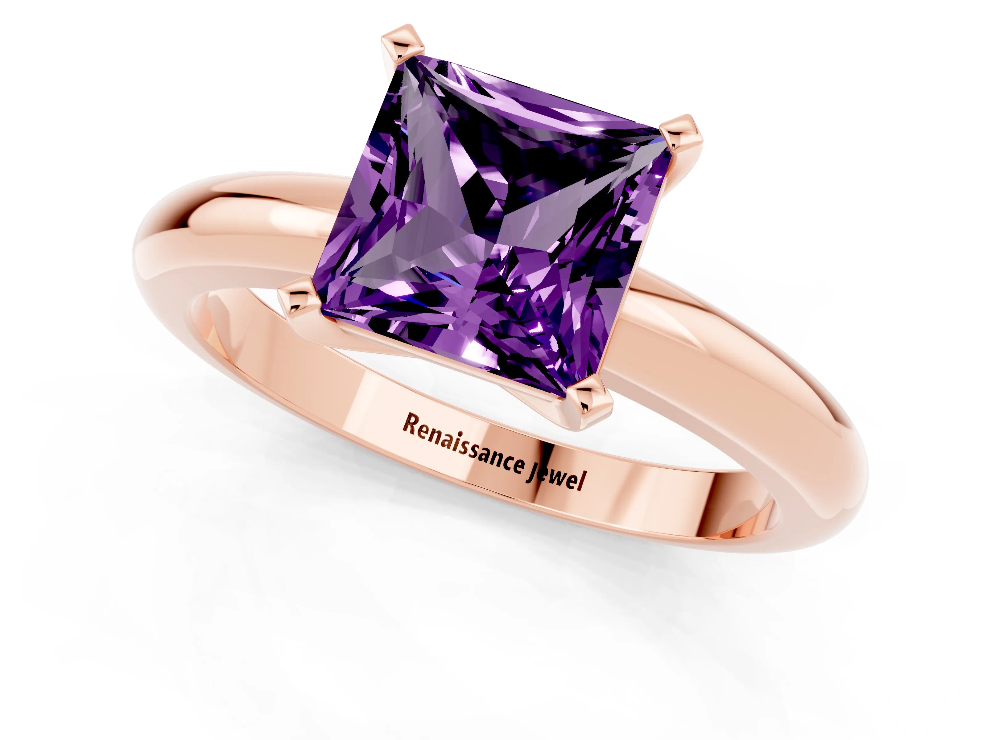 Rose gold Princess Cut Amethyst Solitaire Engagement Ring with Round Band and Four-Prong Setting_1