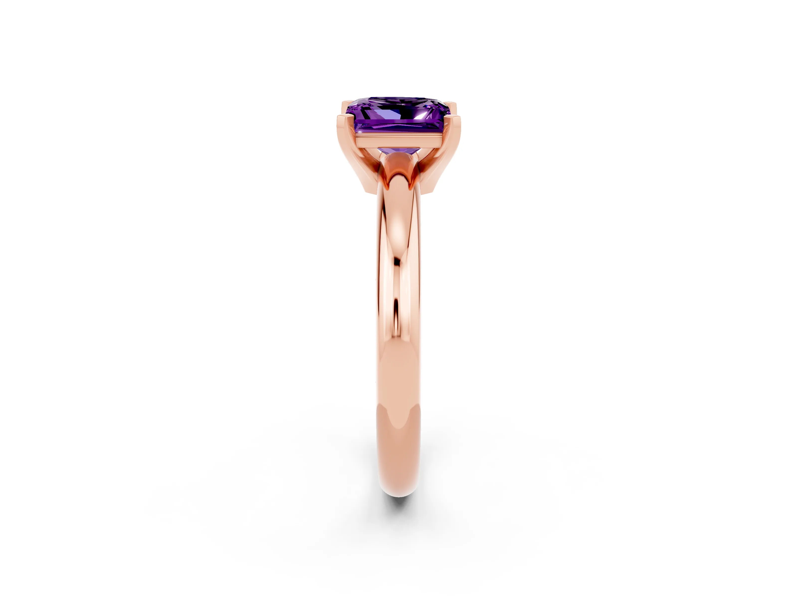 Rose gold Princess Cut Amethyst Solitaire Engagement Ring with Round Band and Four-Prong Setting_2
