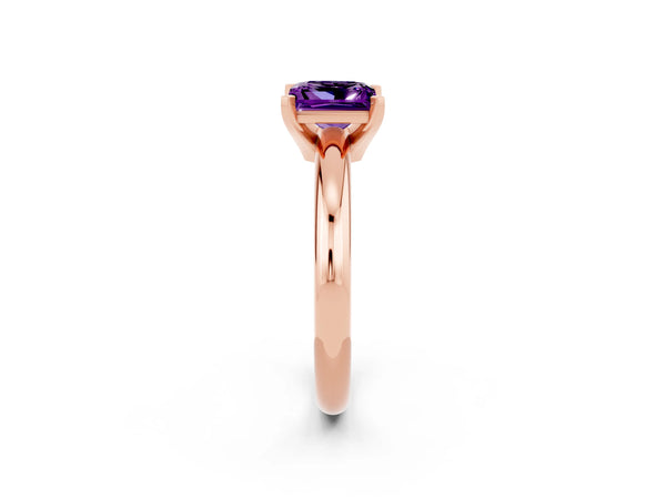 Rose gold Princess Cut Amethyst Solitaire Engagement Ring with Round Band and Four-Prong Setting