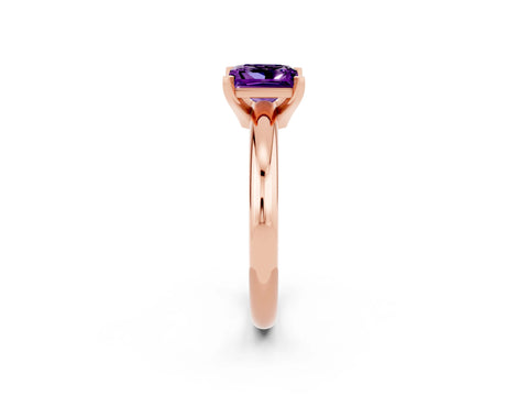 Rose gold Princess Cut Amethyst Solitaire Engagement Ring with Round Band and Four-Prong Setting_2