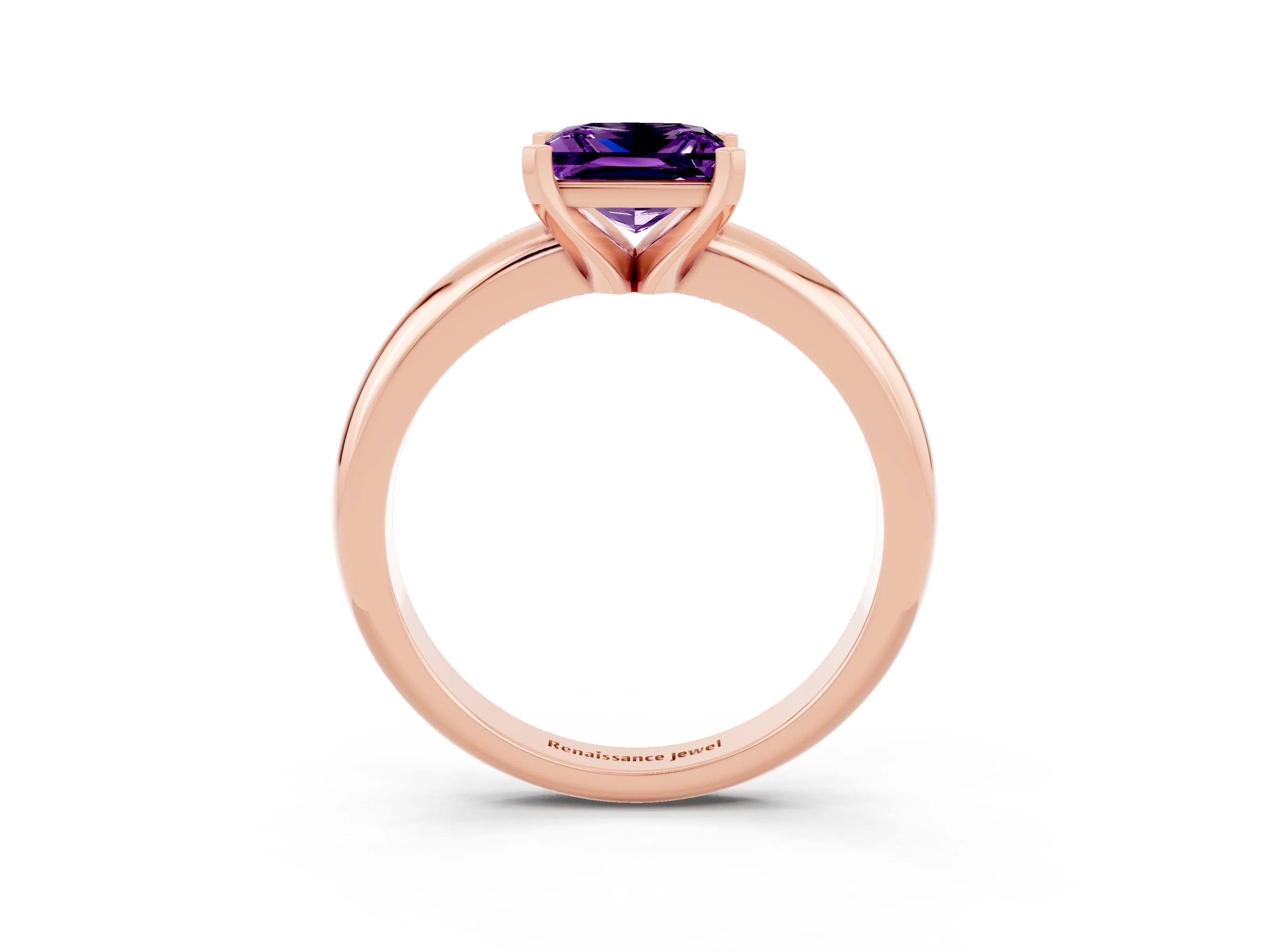 Rose gold Princess Cut Amethyst Solitaire Engagement Ring with Round Band and Four-Prong Setting_3
