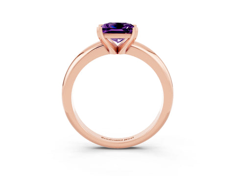 Rose gold Princess Cut Amethyst Solitaire Engagement Ring with Round Band and Four-Prong Setting_3