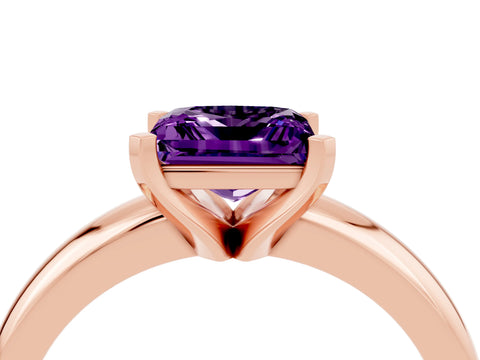 Rose gold Princess Cut Amethyst Solitaire Engagement Ring with Round Band and Four-Prong Setting_4