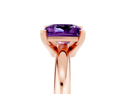Rose gold Princess Cut Amethyst Solitaire Engagement Ring with Round Band and Four-Prong Setting_5