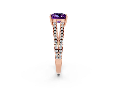 Rose gold Princess Cut Amethyst Solitaire Engagement Ring with Split Shank Pavé Band_2
